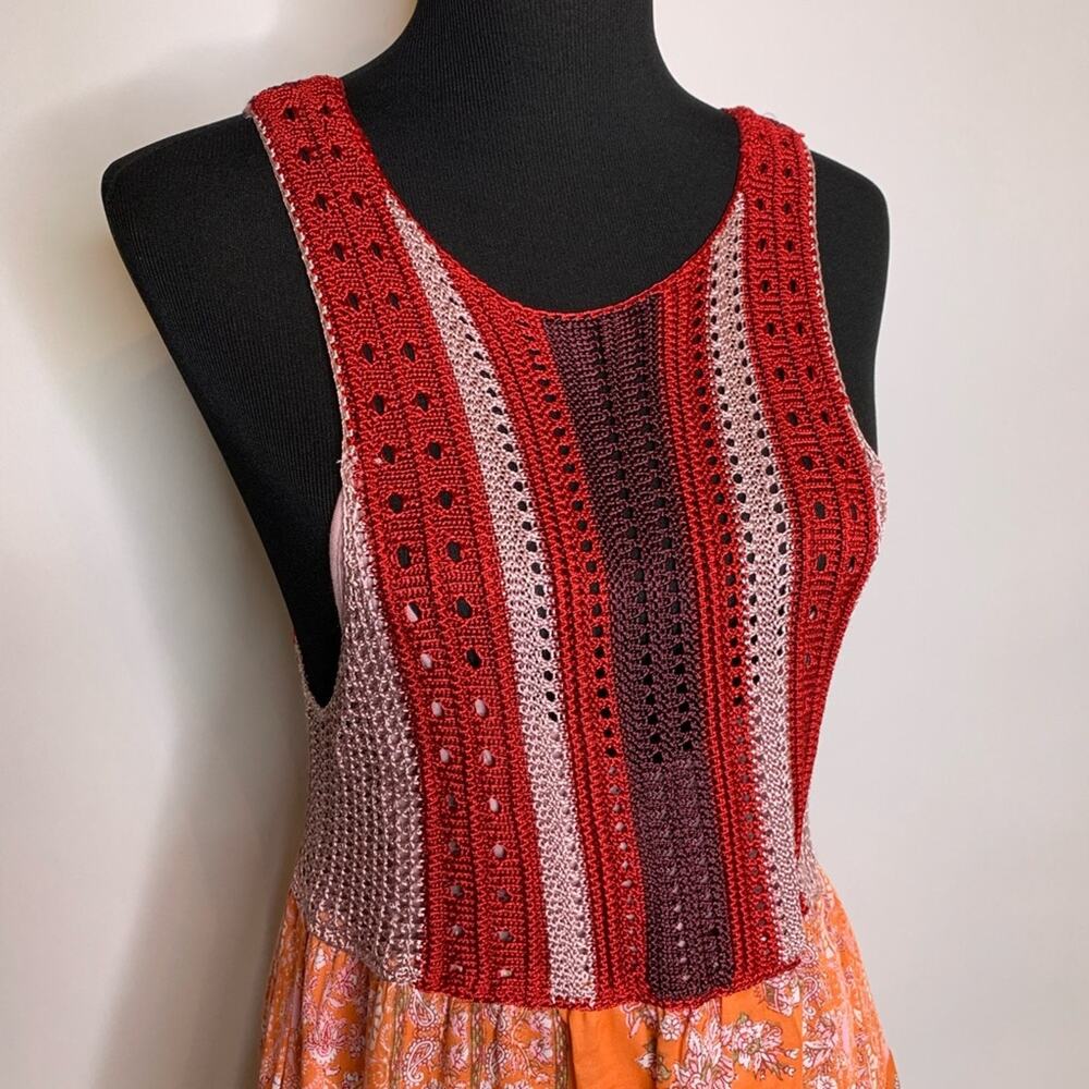 Free People Katie red orange crochet floral sleeveless dress size Small NWT - Picture 4 of 14
